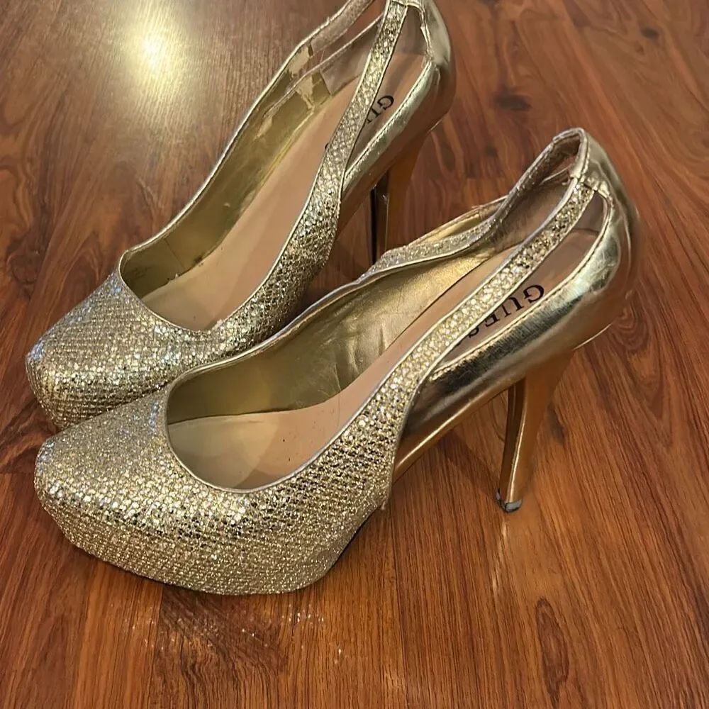 Guess gold shimmer platform heels size 10